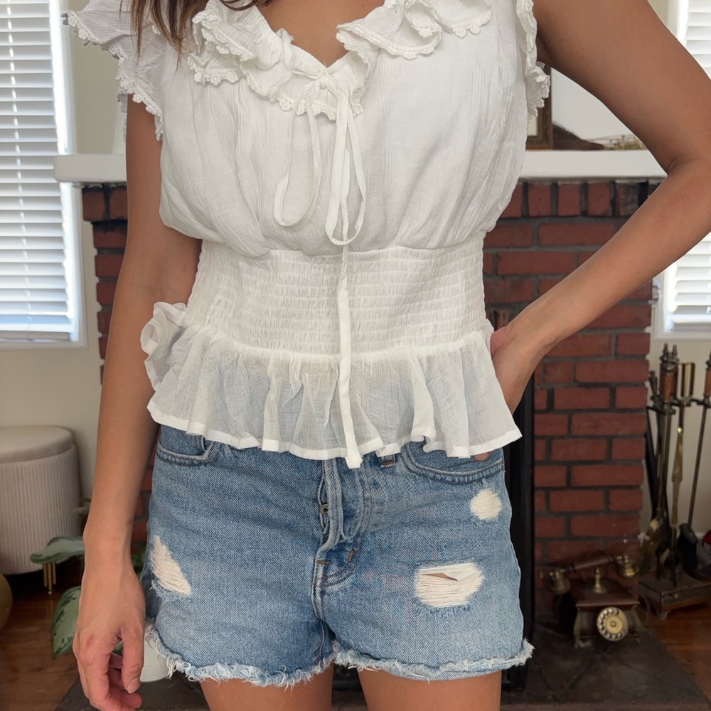 White Ruffled Women's Top